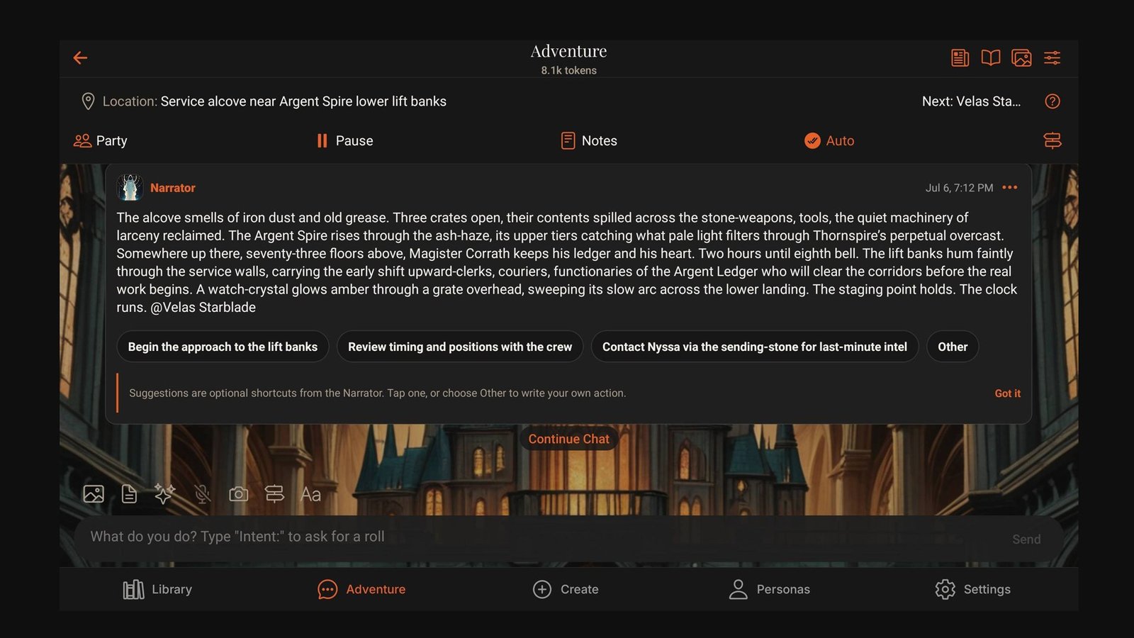 Adventure Mode with narrator suggestions and party controls