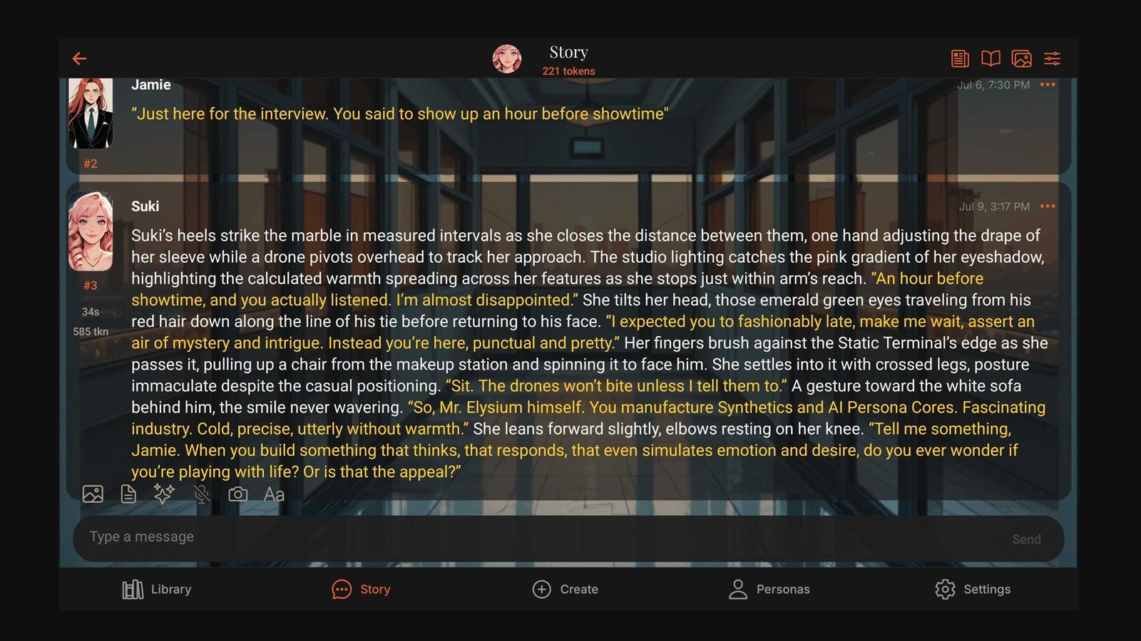 An immersive story in ChatticaAI on a tablet